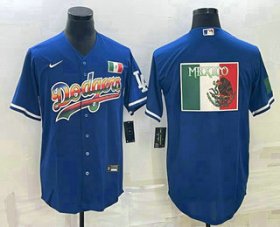 Cheap Men\'s Los Angeles Dodgers Big Logo Rainbow Blue Cool Base Nike Jersey