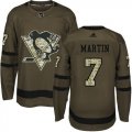 Wholesale Cheap Adidas Penguins #7 Paul Martin Green Salute to Service Stitched NHL Jersey