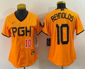 Wholesale Cheap Women\'s Pittsburgh Pirates #10 Bryan Reynolds Number Yellowd 2023 City Connect Stitched Jersey
