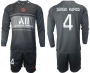 Wholesale Cheap Men 2021-2022 ClubParis Saint-GermainSecond away black Long Sleeve 4 Soccer Jersey