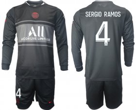 Wholesale Cheap Men 2021-2022 ClubParis Saint-GermainSecond away black Long Sleeve 4 Soccer Jersey