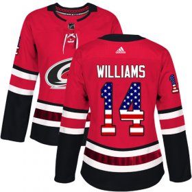 Wholesale Cheap Adidas Hurricanes #14 Justin Williams Red Home Authentic USA Flag Women\'s Stitched NHL Jersey