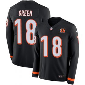 Wholesale Cheap Nike Bengals #18 A.J. Green Black Team Color Men\'s Stitched NFL Limited Therma Long Sleeve Jersey