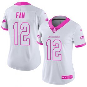 Wholesale Cheap Nike Seahawks #12 Fan White/Pink Women\'s Stitched NFL Limited Rush Fashion Jersey