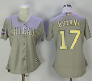 Wholesale Cheap Cubs #17 Kris Bryant Grey 2017 Gold Program Cool Base Women's Stitched MLB Jersey