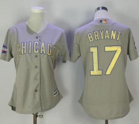 Wholesale Cheap Cubs #17 Kris Bryant Grey 2017 Gold Program Cool Base Women\'s Stitched MLB Jersey