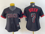 Wholesale Cheap Women's Cincinnati Reds #7 Spencer Steer Black 2023 City Connect Cool Base Stitched Baseball Jersey
