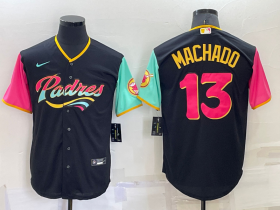 Wholesale Men\'s San Diego Padres #13 Manny Machado Black 2022 City Connect Cool Base Stitched Jersey