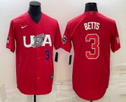 Cheap Men's USA Baseball #3 Mookie Betts Number 2023 Red World Classic Stitched Jersey1
