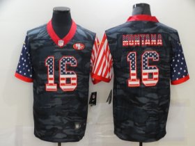 Wholesale Cheap Men\'s San Francisco 49ers #16 Joe Montana USA Camo 2020 Salute To Service Stitched NFL Nike Limited Jersey