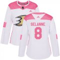 Wholesale Cheap Adidas Ducks #8 Teemu Selanne White/Pink Authentic Fashion Women's Stitched NHL Jersey