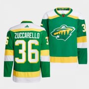 Wholesale Cheap Men's Minnesota Wild #36 Mats Zuccarello Green 2022-23 Reverse Retro Stitched Jersey