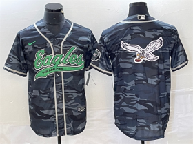 Wholesale Cheap Men\'s Philadelphia Eagles Gray Camo Team Big Logo Cool Base Stitched Baseball Jersey