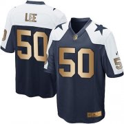 Wholesale Cheap Nike Cowboys #50 Sean Lee Navy Blue Thanksgiving Throwback Youth Stitched NFL Elite Gold Jersey