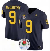 Cheap Men's Michigan Wolverines #9 J.J. McCarthy 2023 F.U.S.E. Navy Blue Rose Bowl Patch Stitched Jersey