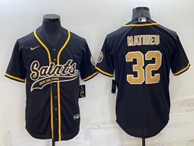 Wholesale Men\'s New Orleans Saints #32 Tyrann Mathieu Black Stitched MLB Cool Base Nike Baseball Jersey
