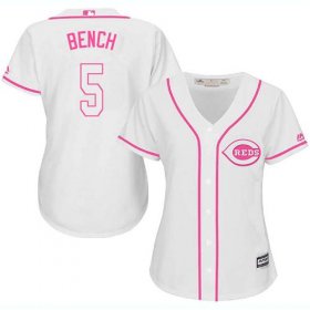 Wholesale Cheap Reds #5 Johnny Bench White/Pink Fashion Women\'s Stitched MLB Jersey