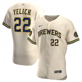 Wholesale Cheap Milwaukee Brewers #22 Christian Yelich Men\'s Nike Cream Alternate 2020 Authentic Player MLB Jersey