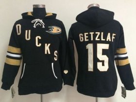 Wholesale Cheap Anaheim Ducks #15 Ryan Getzlaf Black Women\'s Old Time Heidi NHL Hoodie