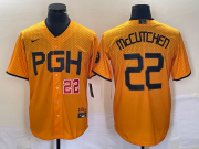 Wholesale Cheap Men's Pittsburgh Pirates #22 Andrew McCutchen Number Gold 2023 City Connect Stitched Jersey 2
