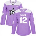 Cheap Adidas Stars #12 Radek Faksa Purple Authentic Fights Cancer Women's Stitched NHL Jersey