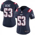 Wholesale Cheap Nike Patriots #53 Josh Uche Navy Blue Women's Stitched NFL Limited Rush Jersey