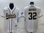 Wholesale Men's New Orleans Saints #32 Tyrann Mathieu White Stitched MLB Cool Base Nike Baseball Jersey