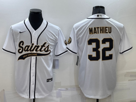 Wholesale Men\'s New Orleans Saints #32 Tyrann Mathieu White Stitched MLB Cool Base Nike Baseball Jersey