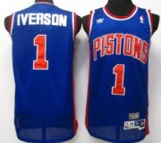 Wholesale Cheap Detroit Pistons #1 Allen Iverson Blue Swingman Throwback Jersey