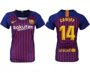 Wholesale Cheap Women's Barcelona #14 Cruijff Home Soccer Club Jersey