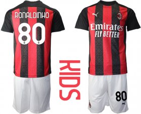 Wholesale Cheap Youth 2020-2021 club AC milan home 80 red Soccer Jerseys