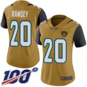 Wholesale Cheap Nike Jaguars #20 Jalen Ramsey Gold Women's Stitched NFL Limited Rush 100th Season Jersey