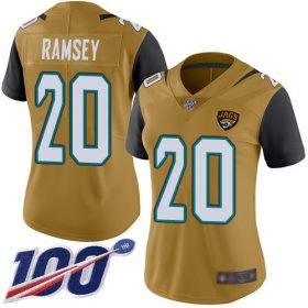 Wholesale Cheap Nike Jaguars #20 Jalen Ramsey Gold Women\'s Stitched NFL Limited Rush 100th Season Jersey
