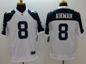 Wholesale Cheap Nike Cowboys #8 Troy Aikman White Thanksgiving Throwback Men\'s Stitched NFL Limited Jersey