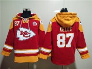 Wholesale Men's Kansas City Chiefs #87 Travis Kelce Red Lace-Up Pullover Hoodie