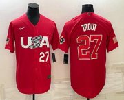 Cheap Men's USA Baseball #27 Mike Trout Number 2023 Red World Classic Stitched Jersey