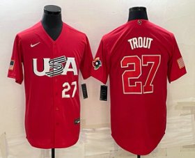 Cheap Men\'s USA Baseball #27 Mike Trout Number 2023 Red World Classic Stitched Jersey