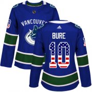 Wholesale Cheap Adidas Canucks #10 Pavel Bure Blue Home Authentic USA Flag Women's Stitched NHL Jersey