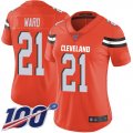 Wholesale Cheap Nike Browns #21 Denzel Ward Orange Alternate Women's Stitched NFL 100th Season Vapor Limited Jersey