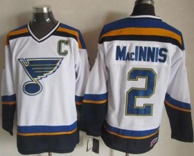 Wholesale Cheap Blues #2 Al MacInnis White/Navy CCM Throwback Stitched NHL Jersey