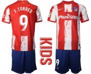 Wholesale Cheap Youth 2021-2022 Club Atletico Madrid home red 9 Nike Soccer Jersey