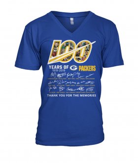 Wholesale Cheap Green Bay Packers 100 Seasons Memories Women\'s V-Neck T-Shirt Royal