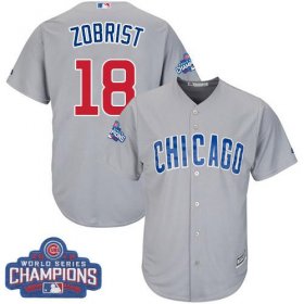 Wholesale Cheap Cubs #18 Ben Zobrist Grey Road 2016 World Series Champions Stitched Youth MLB Jersey