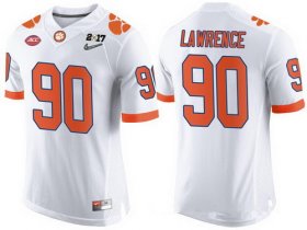 Wholesale Cheap Men\'s Clemson Tigers #90 Dexter Lawrence White 2017 Championship Game Patch Stitched CFP Nike Limited Jersey