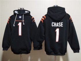 Wholesale Cheap Men\'s Cincinnati Bengals #1 Ja\'Marr Chase Black Pullover Hoodie