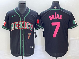 Wholesale Cheap Men\'s Mexico Baseball #7 Julio Urias Number 2023 Black Pink World Classic Stitched Jersey3