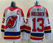 Cheap Men's New Jersey Devils #13 Nico Hischier White 2022 Reverse Retro Stitched Jersey