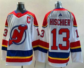 Cheap Men\'s New Jersey Devils #13 Nico Hischier White 2022 Reverse Retro Stitched Jersey