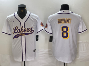 Cheap Men's Los Angeles Lakers #8 Kobe Bryant White Cool Base Stitched Baseball Jersey