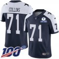 Wholesale Cheap Nike Cowboys #71 La'el Collins Navy Blue Thanksgiving Men's Stitched With Established In 1960 Patch NFL 100th Season Vapor Untouchable Limited Throwback Jersey